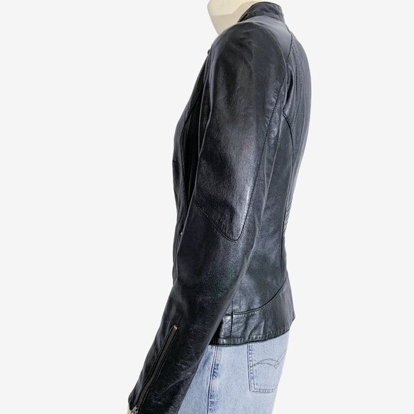Vintage Y2K Black Leather Biker Jacket by DANIER / Made in Canada / size X-Small - Picture 16 of 16